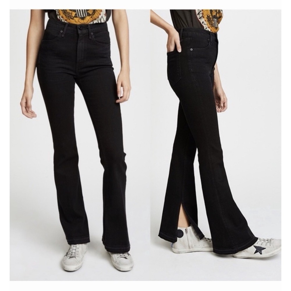 Rag & Bone Bella High-Rise Flare Bootcut Jeans Size 28 Slit Hem Black Denim EUC